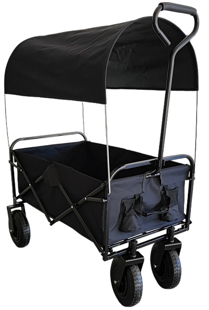 Bolderkar / Bolderwagen met Luchtbanden en Huif - Opvouwbaar - Zwart 