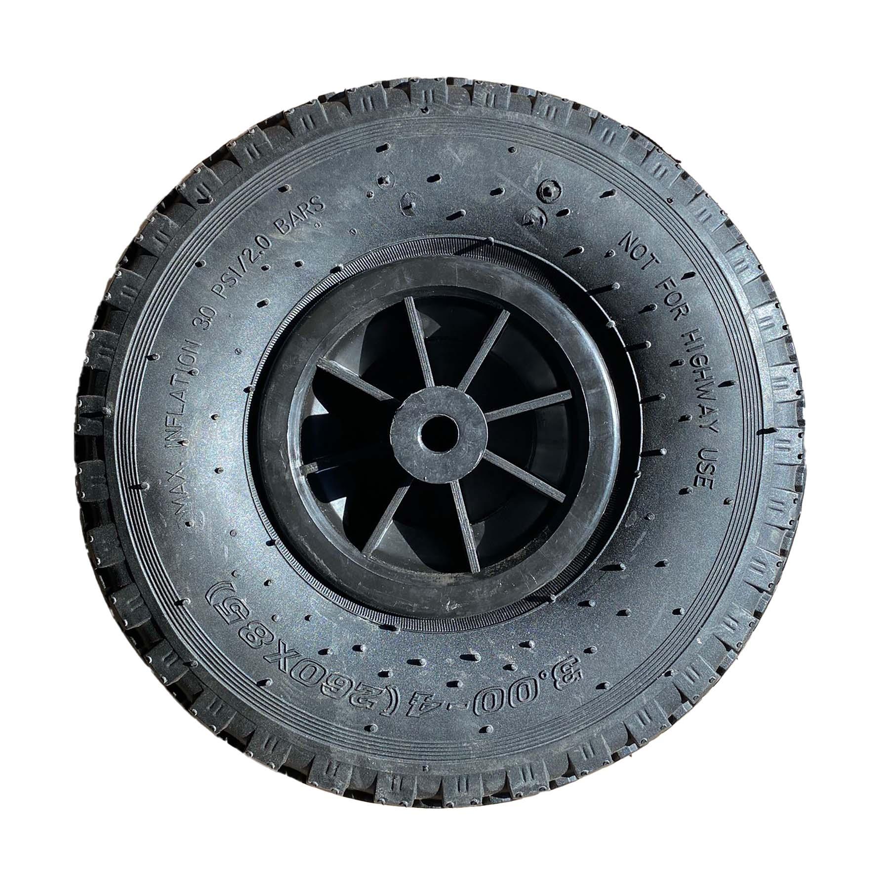 Wiel - Luchtbanden - voor Bolderwagen - 3.00-4 - Diameter 26 cm - Breedte 8,5 cm - Naaflengte 9,8 cm - Naafdiameter 0,8 cm